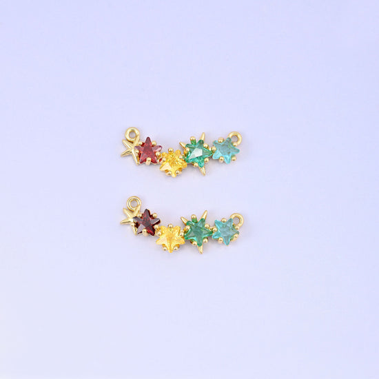 Multicolor 4 Stars Zircon Connector Pendant, lead free and nickel free