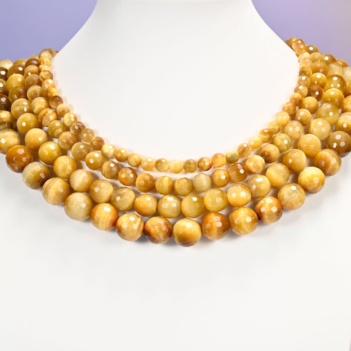 Gold Tiger Eye Faceted Round Beads: Jewelry Making, 15 Inch Strand