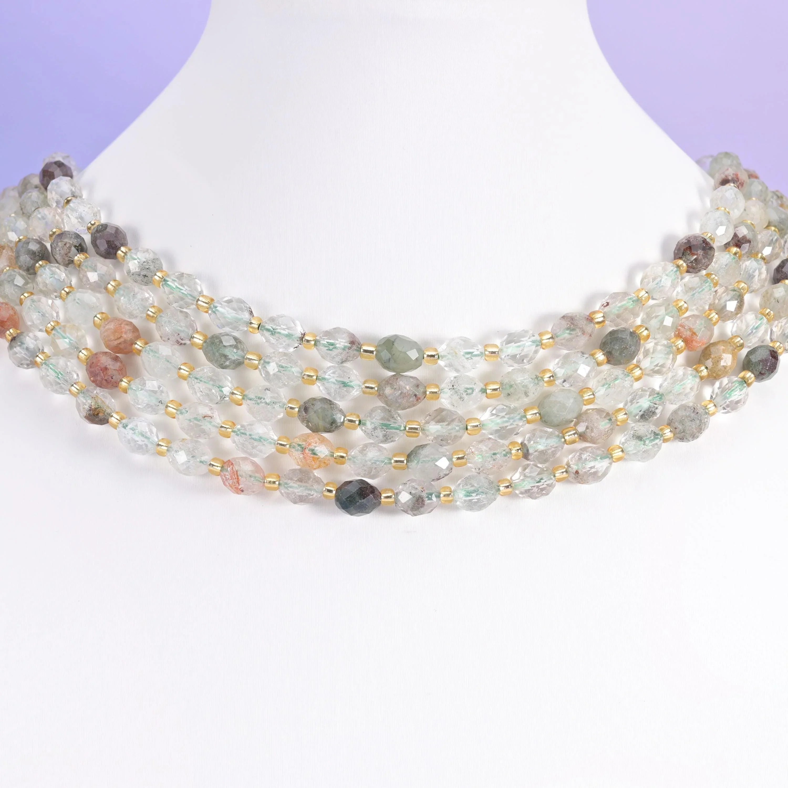 Green Phantom Quartz beads, faceted rice barrel, 6x8mm