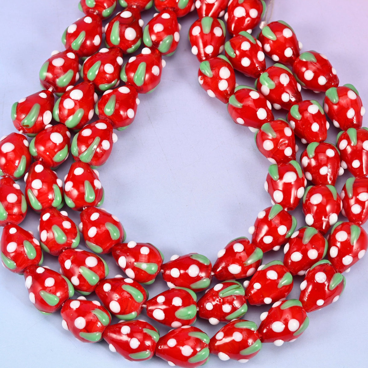 Strawberry glass beads, hole approximately 1.5mm