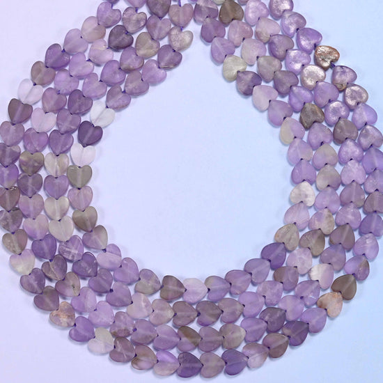 Matte Amethyst Flat Heart Beads: Size 6mm, Jewelry Making, 15 Inch Strand