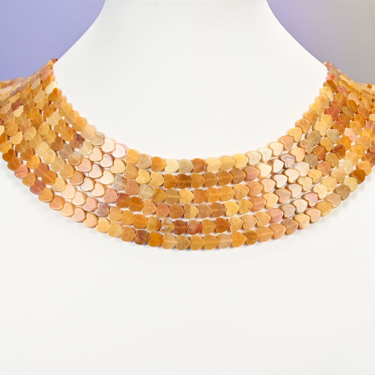 Gold silk jade beads, flat heart, 6mm