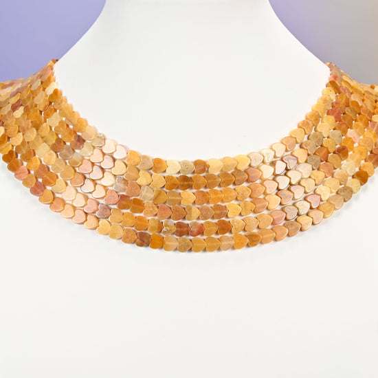 Gold silk jade beads, flat heart, 6mm