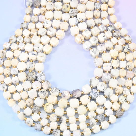 White Opal Faceted Cube Beads, 1.2mm hole
