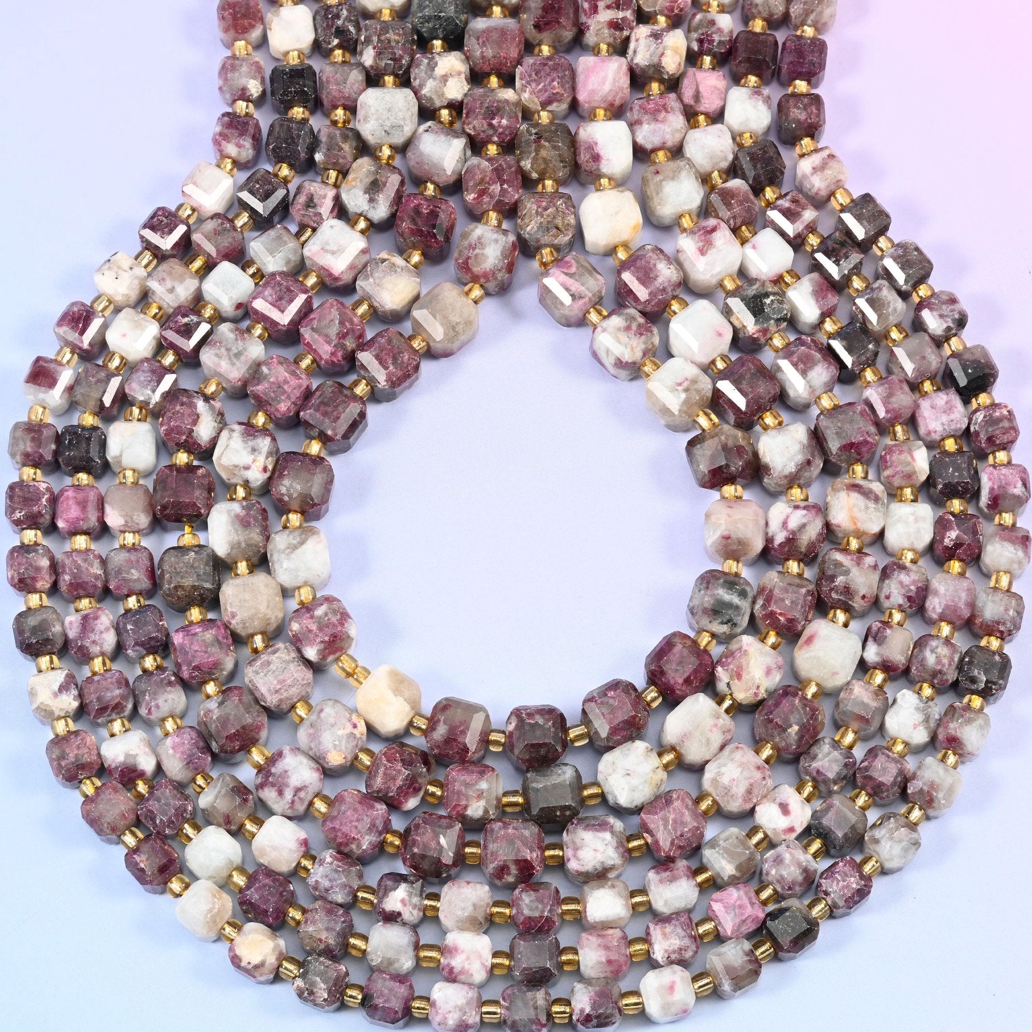 Plum Tourmaline Faceted Cube Beads, 1.2mm hole