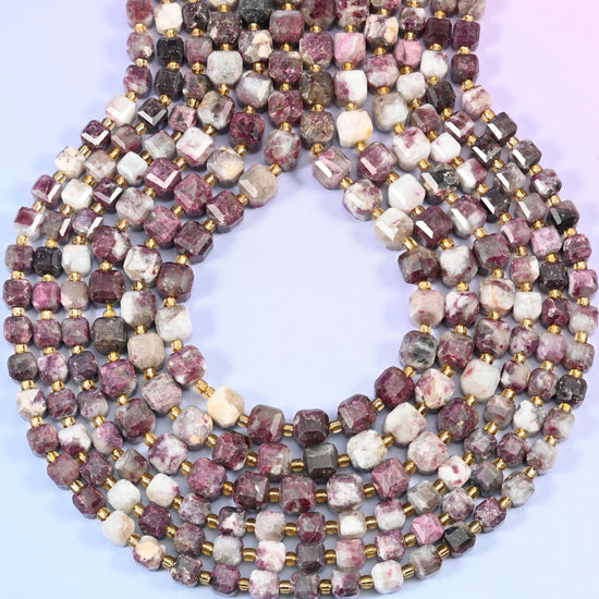 Plum Tourmaline Faceted Cube Beads, 1.2mm hole