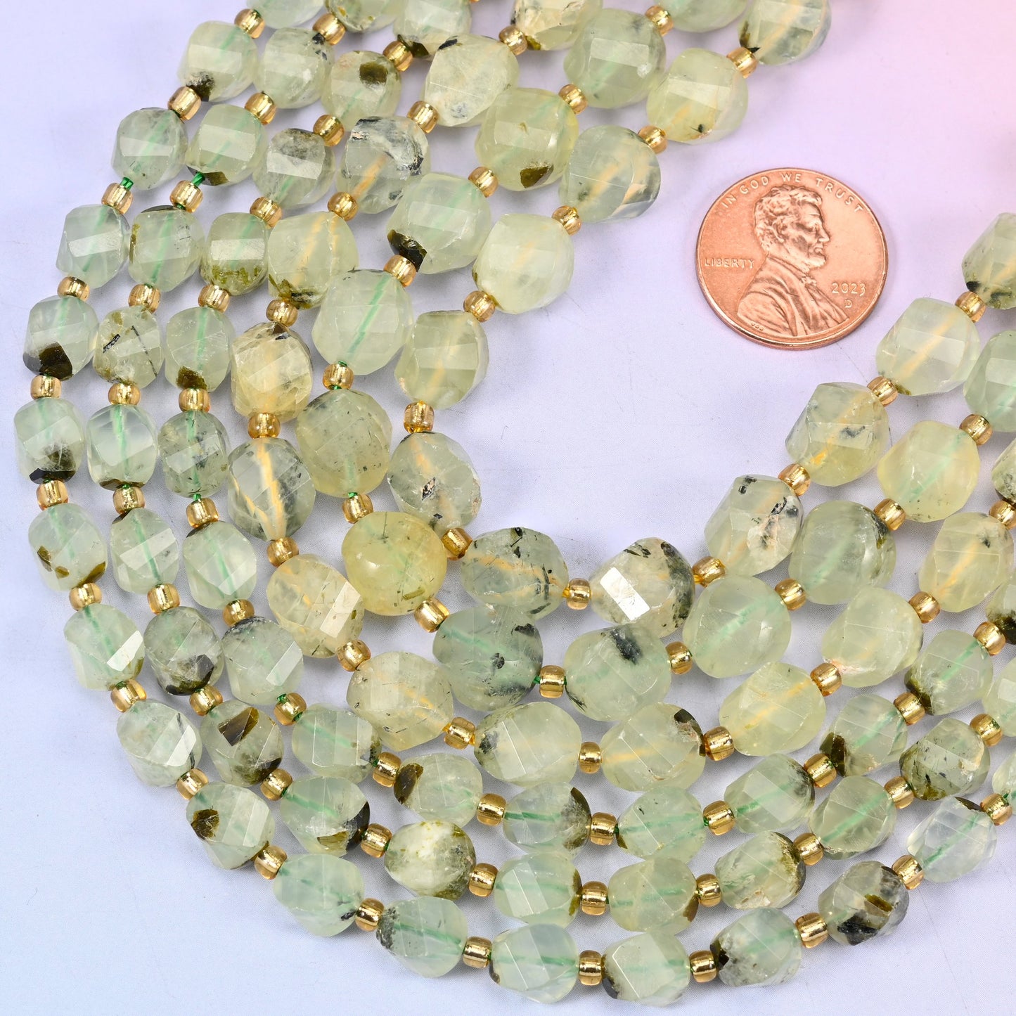 Prehnite Faceted Spiral Twist Beads: Size 8mm 10mm, Jewelry Making, 15 inch Strand