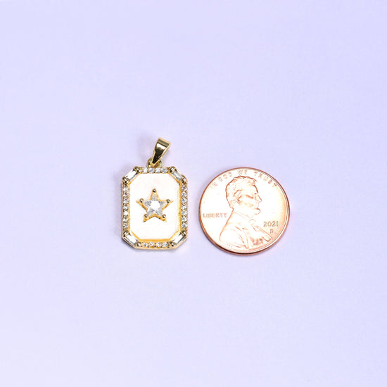 18K gold plated brass star frame charm pendant, approx 20.15mm x 13.83mm