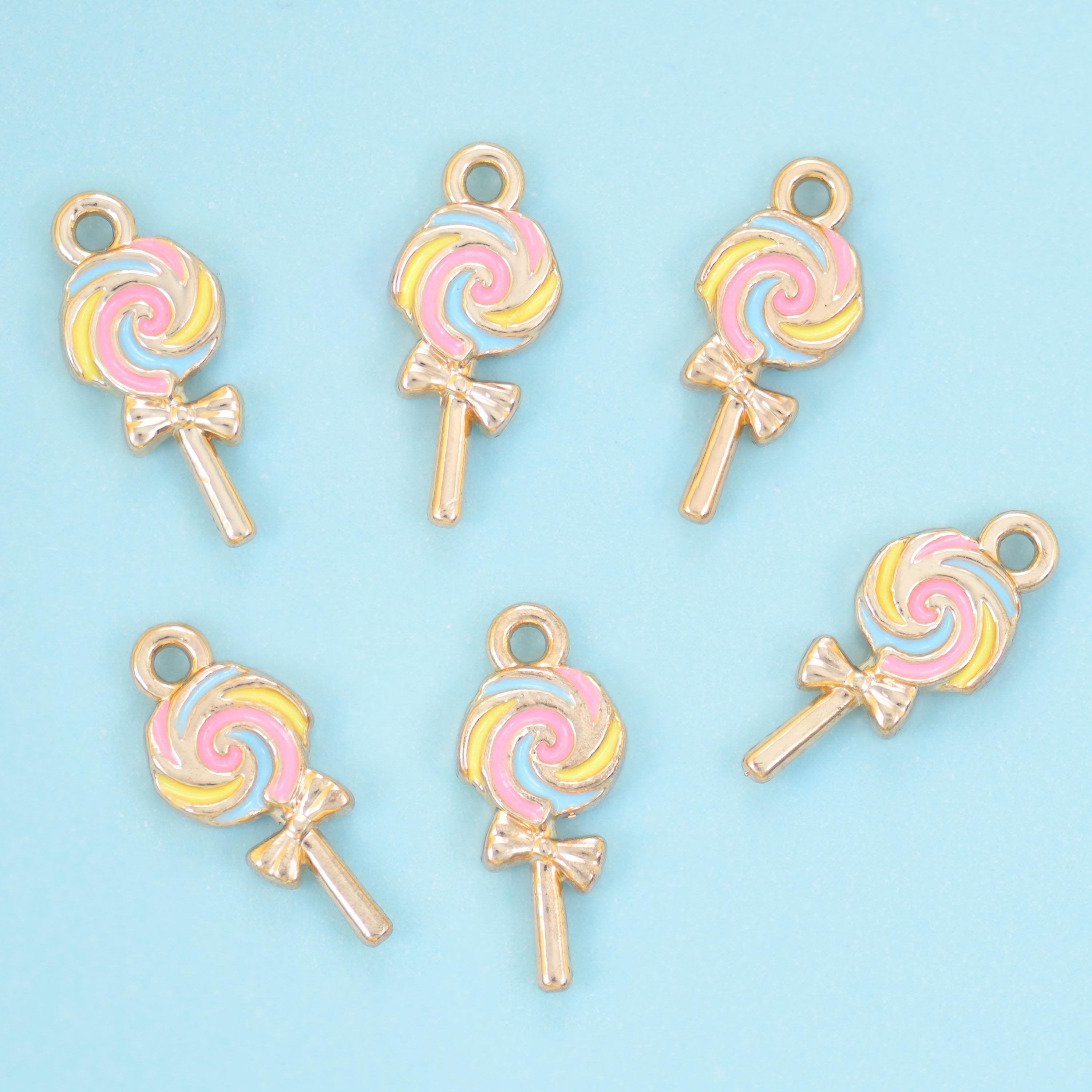 18K Gold Filled Enamel Lollipop Charms for DIY Jewelry Making Supply