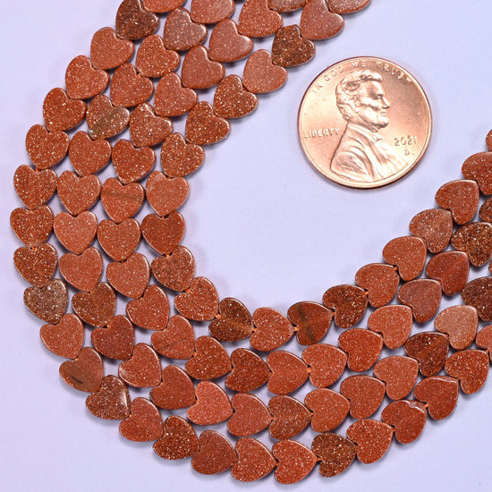 Gold Sandstone Flat Heart Beads, 15 inch strand