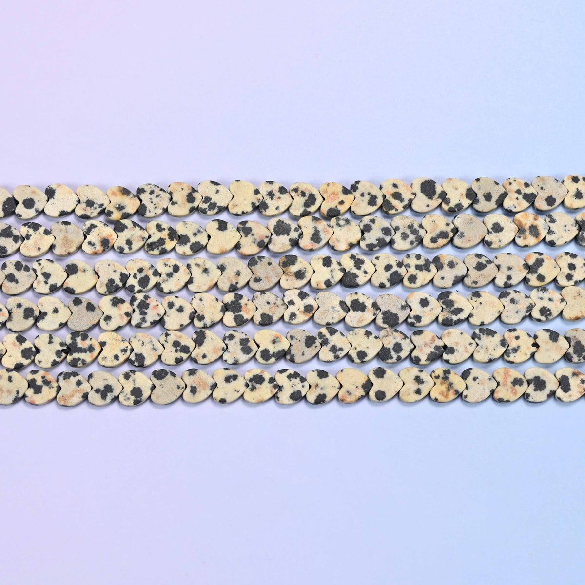 Matte dalmatian jasper flat heart beads, 15 inch strand