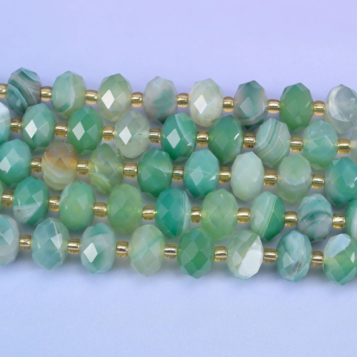 Dyed Green Stripe Agate Faceted Rondelle Beads, 15.5 inch strand