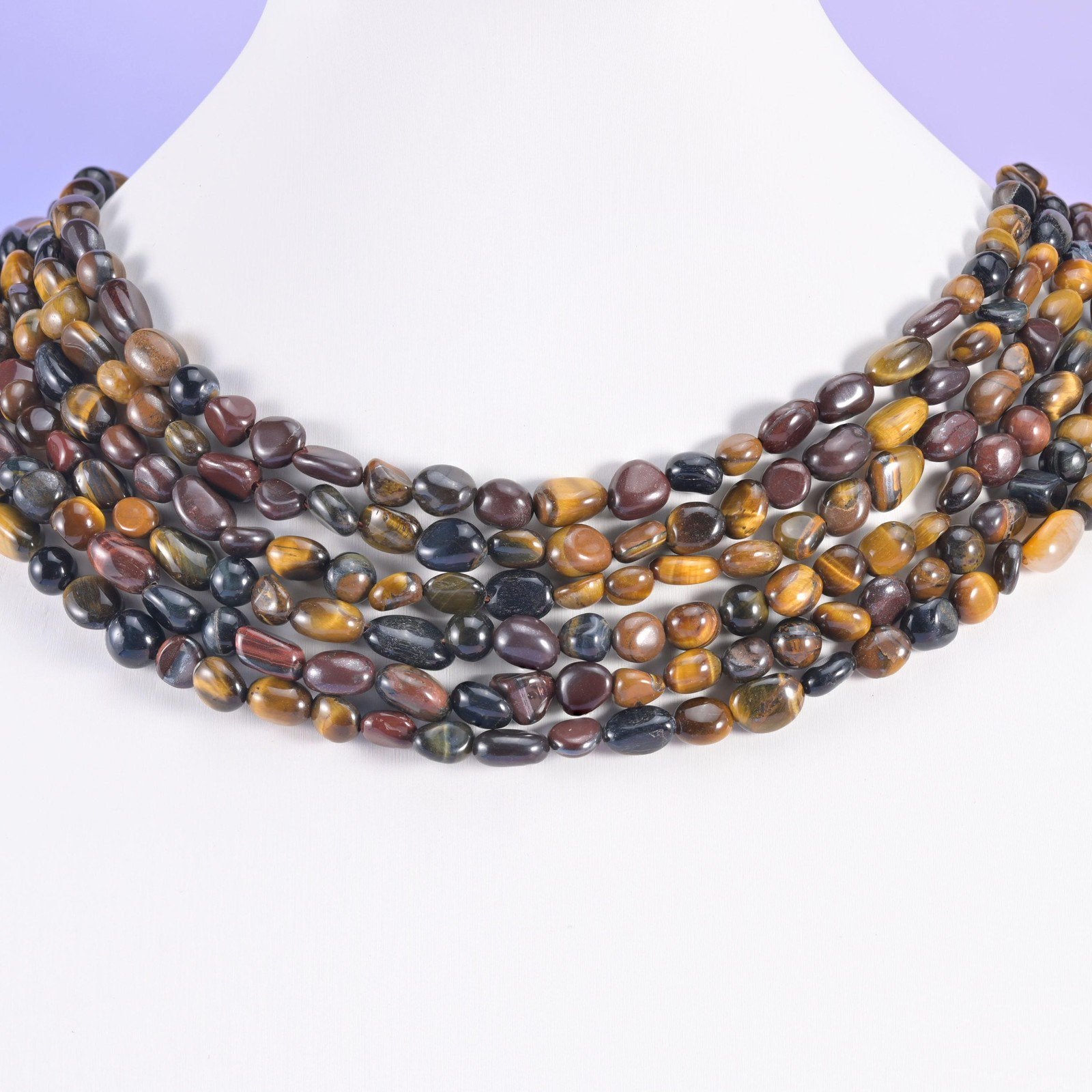 Tricolor Tiger Eye beads, pebble nugget, 6-8mm, 8-12mm