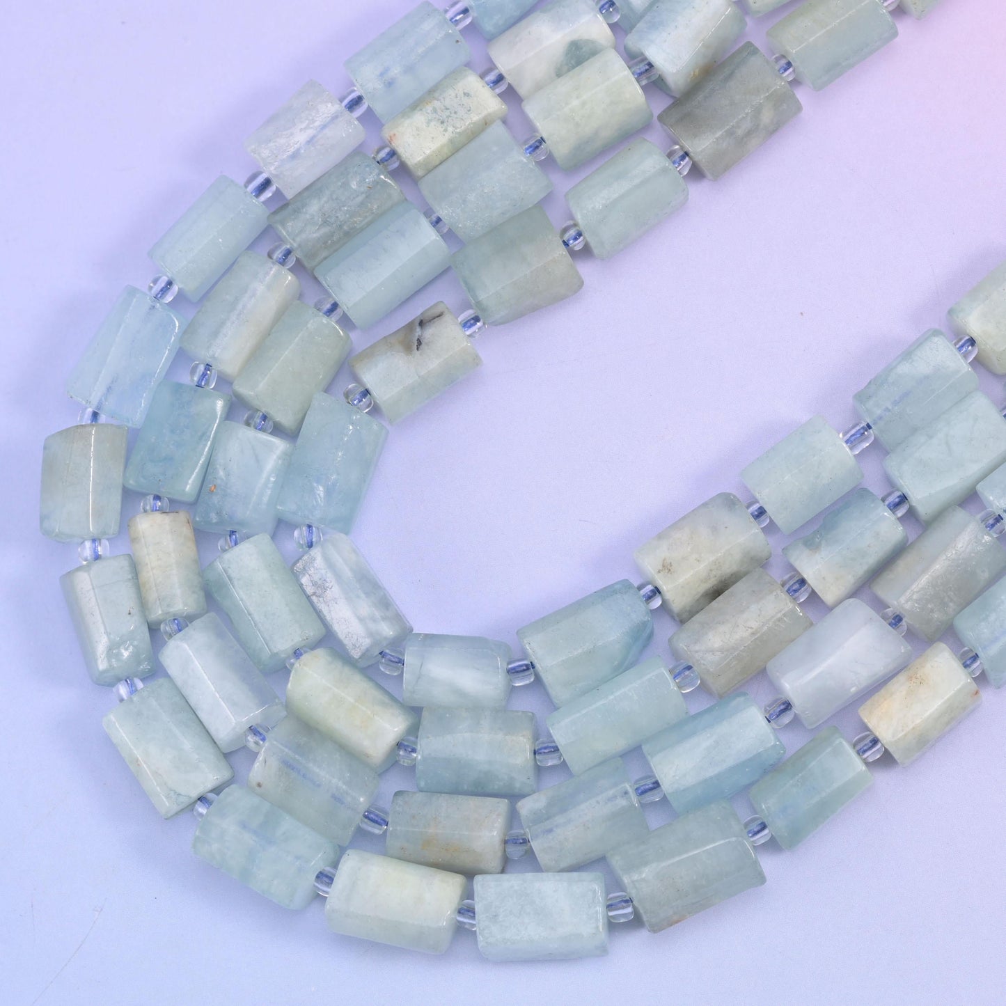 Blue Aquamarine Faceted Tube Beads, hole approximately 1.0mm
