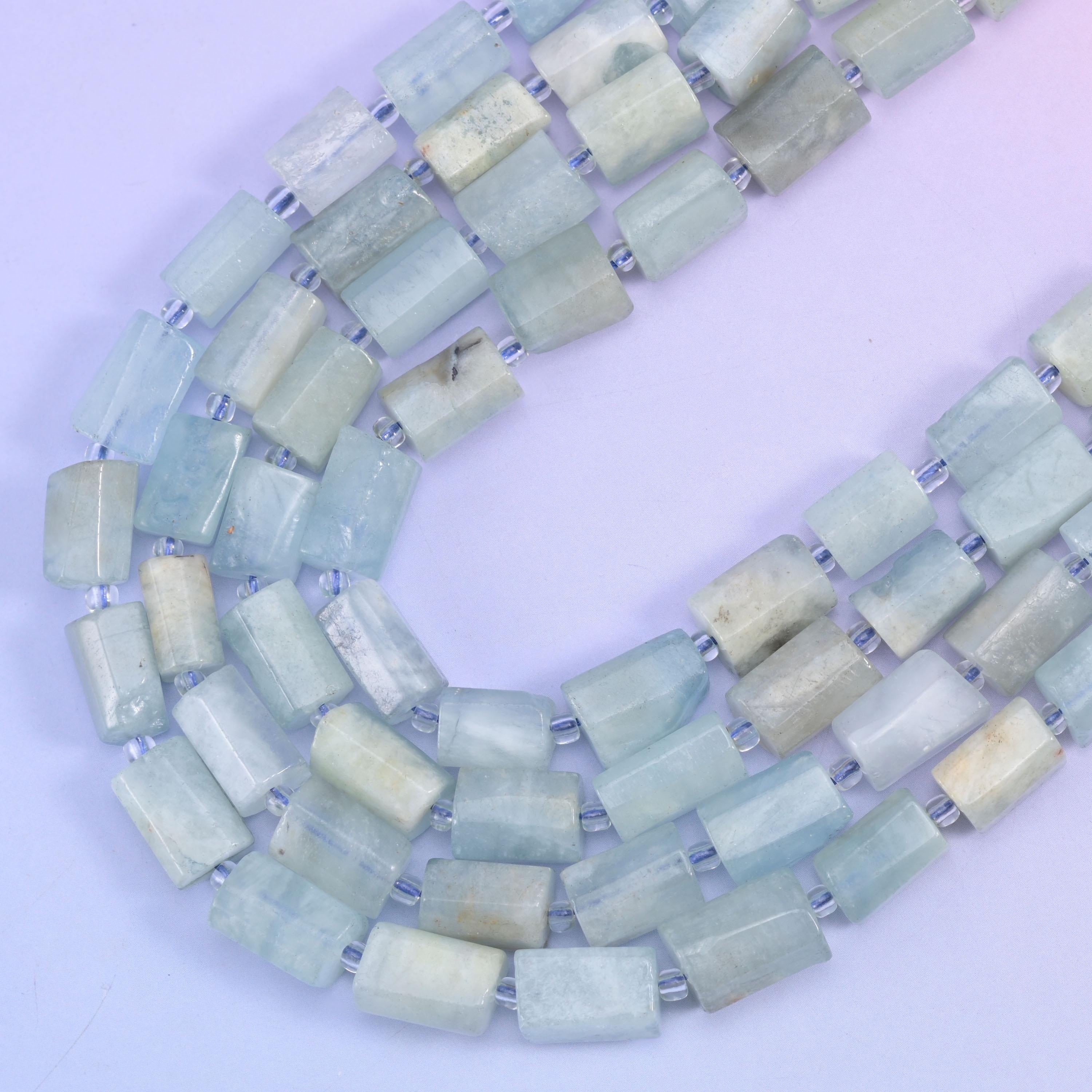 Blue Aquamarine Faceted Tube Beads, hole approximately 1.0mm