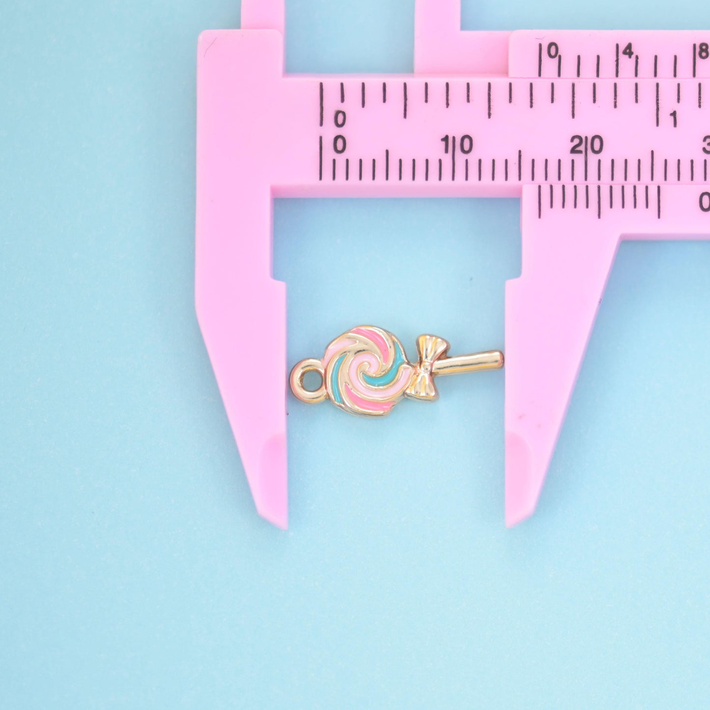 Enamel Lollipop Charm 18K Gold Filled 16x7mm in multi-color pastel swirl