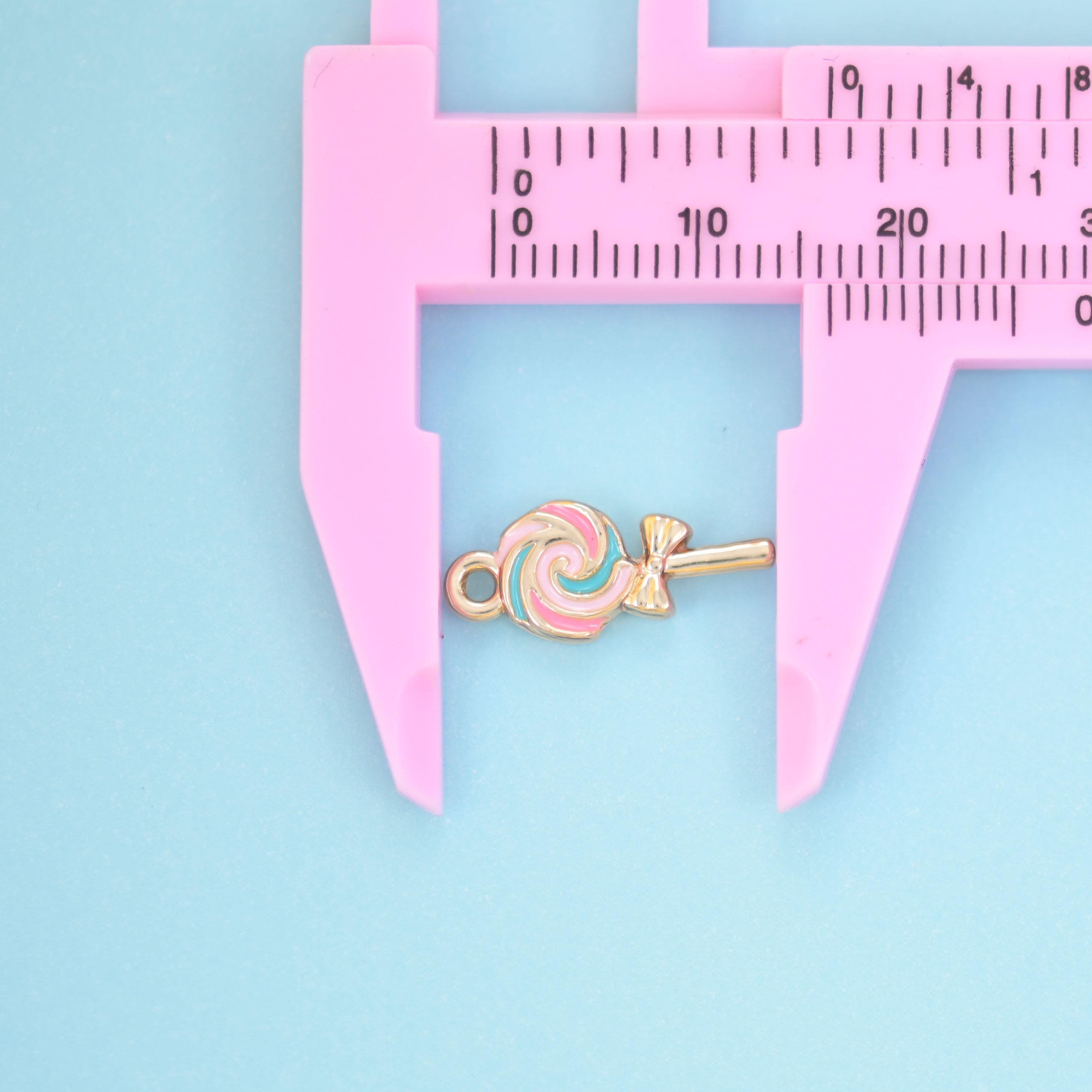 Enamel Lollipop Charm 18K Gold Filled 16x7mm in multi-color pastel swirl