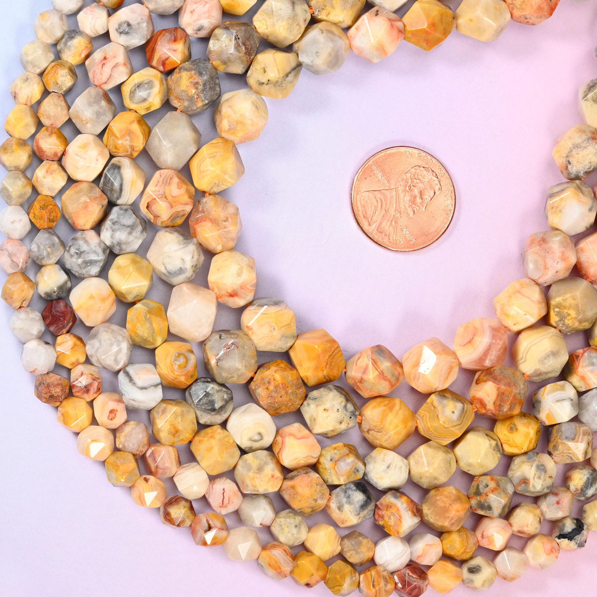 Crazy Agate Faceted Diamond Star Cut Beads, 6mm approximately 63 beads, 8mm approximately 47 beads, 10mm approximately 38 beads per strand
