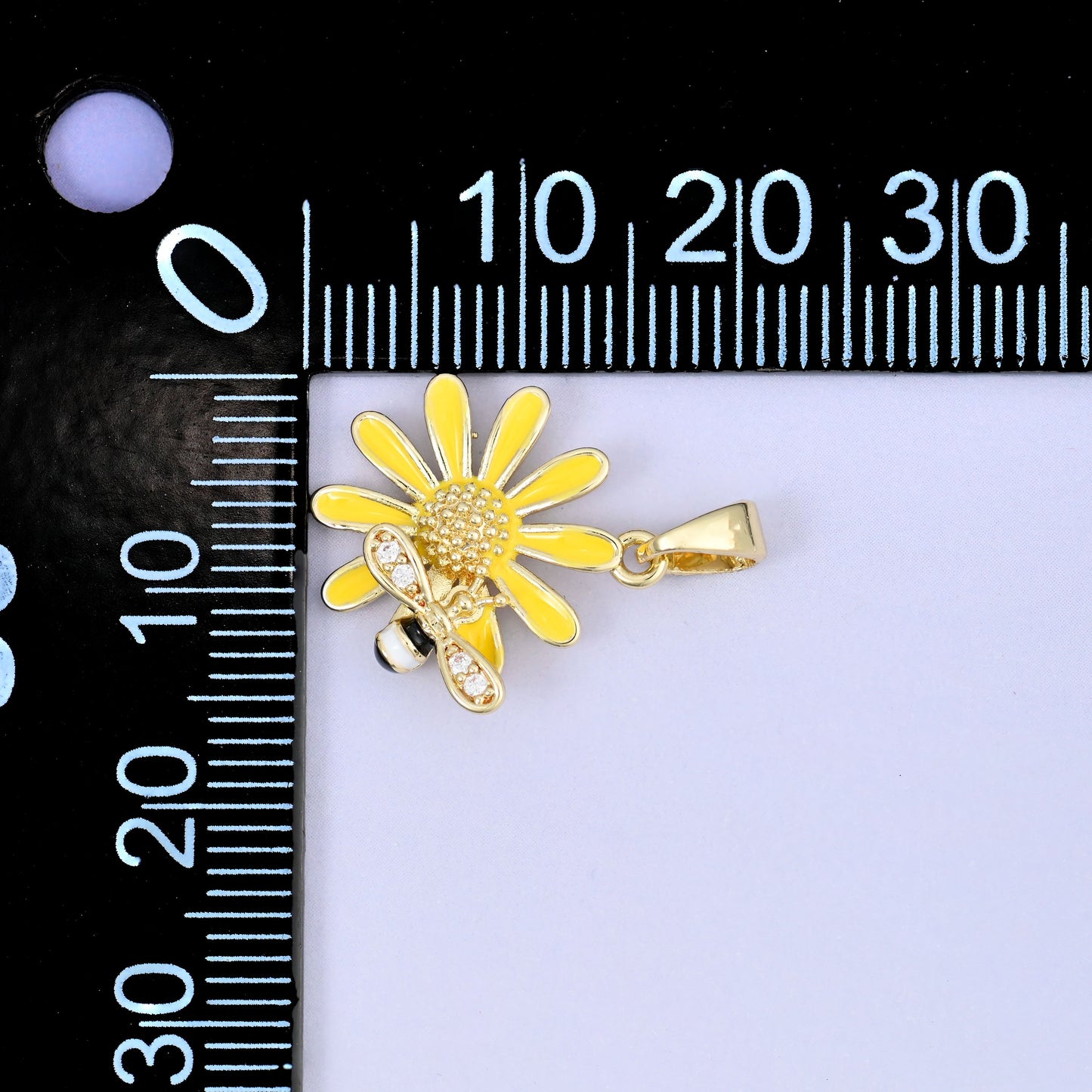 Yellow Sunflower Bee Enamel Charms: 18K Gold Plated Pendants, Jewelry Making Supply