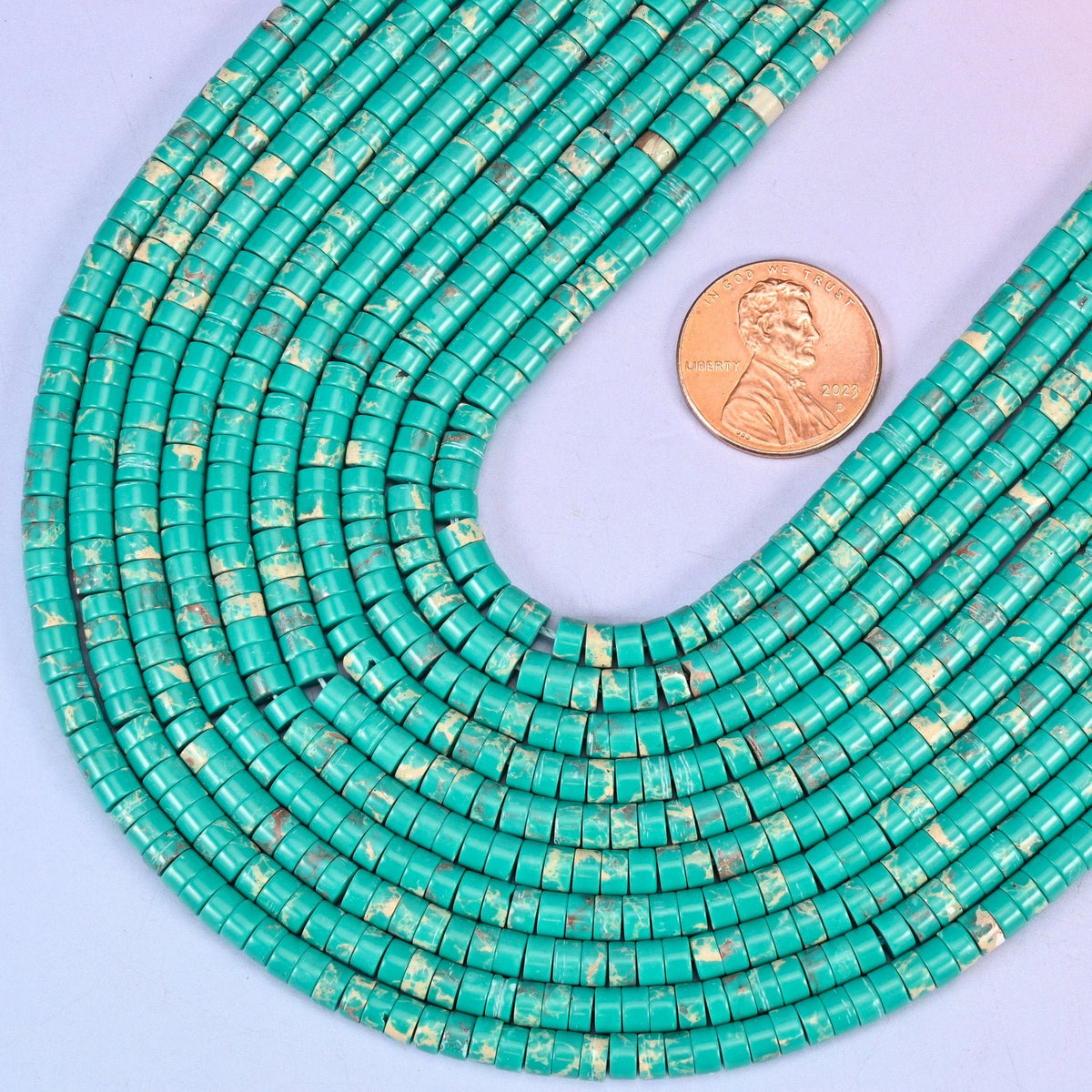 Heishi disc cut dyed Green Shoushan Stone beads