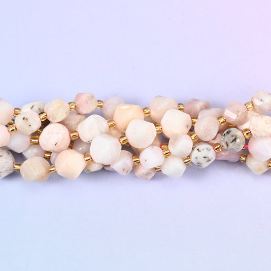 Pink Opal Faceted Spiral Twist Beads, 8mm approximately 38 beads / 10mm approximately 31 beads