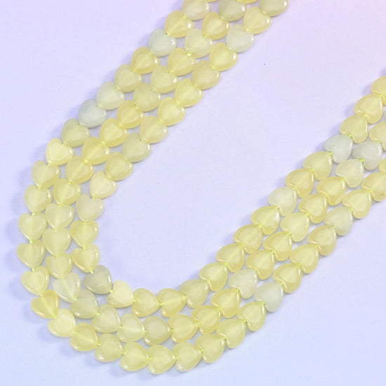Flat heart cut lemon jade beads