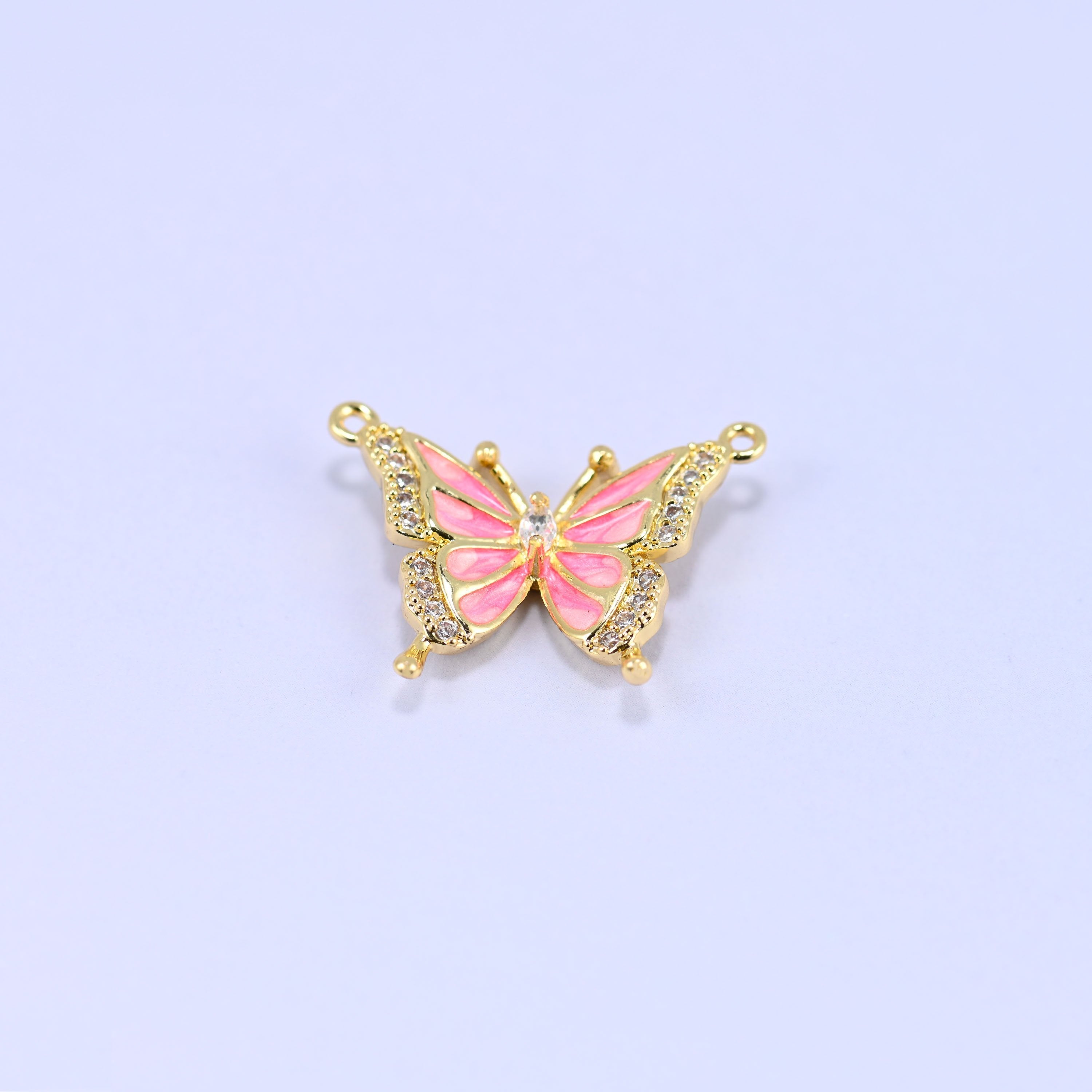 Enamel Pink Butterfly Zircon Pendants, sold per piece