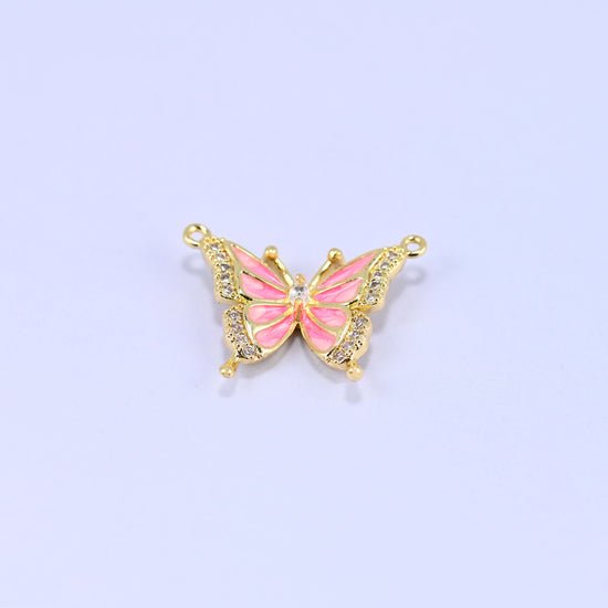 Enamel Pink Butterfly Zircon Pendants, sold per piece