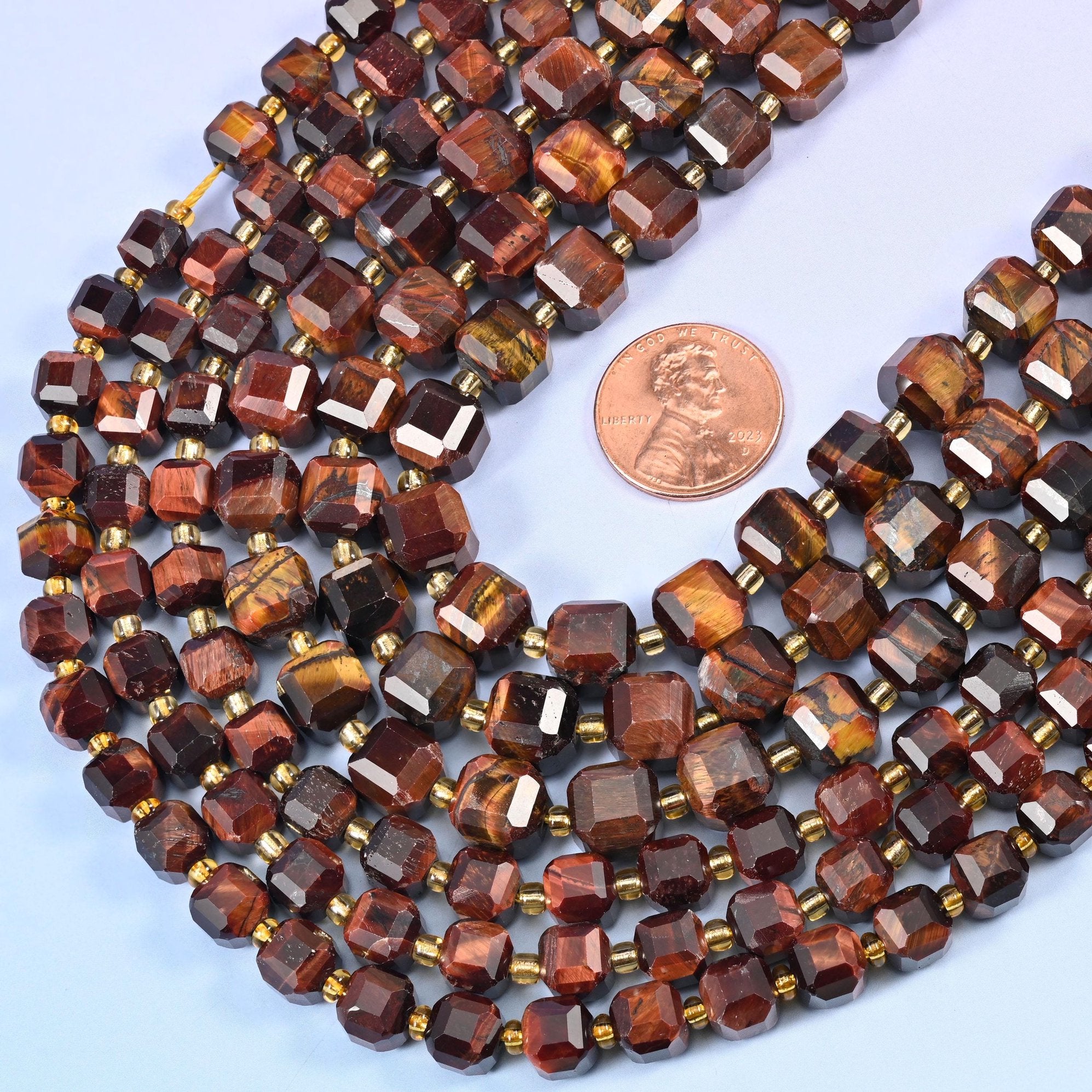 Faceted cube cut Red Tiger Eye beads