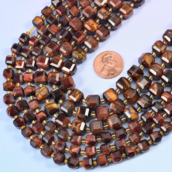 Faceted cube cut Red Tiger Eye beads