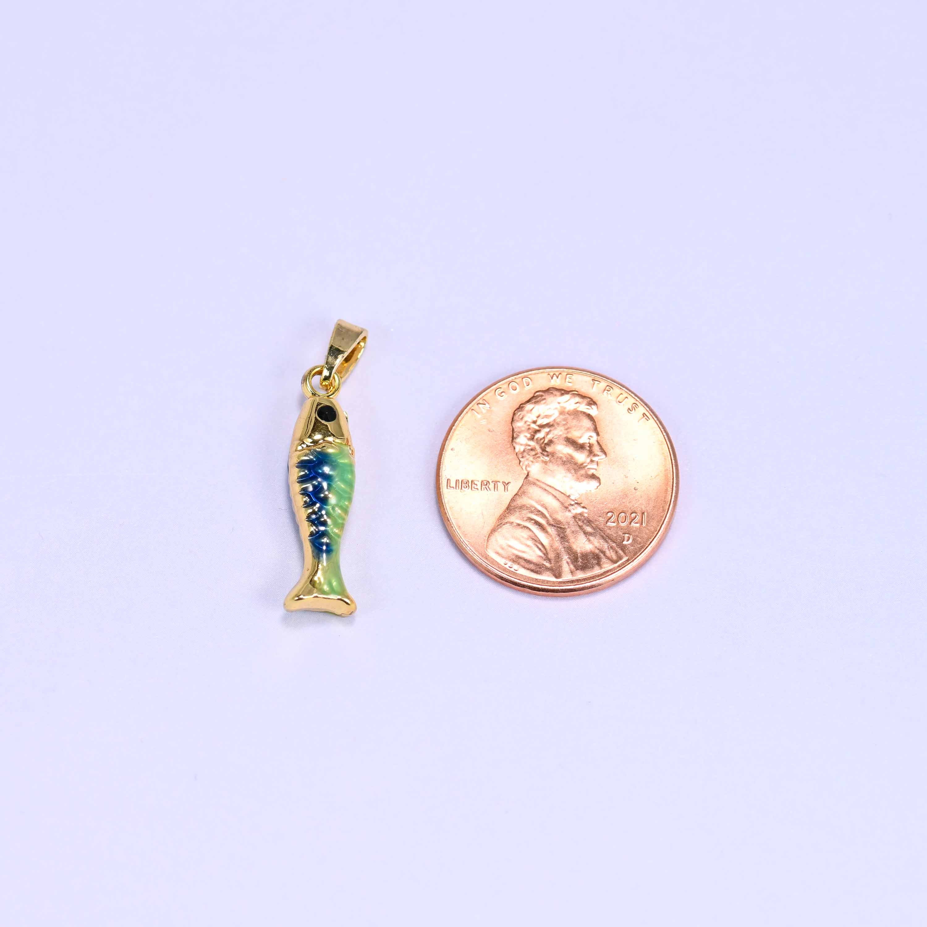 Enamel Blue Green Fish Charms: 18K Gold Filled Pendants, Jewelry Making Supply