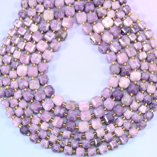 Lepidolite Faceted Cube Beads, 6mm approximately 43 beads / 8mm approximately 38 beads