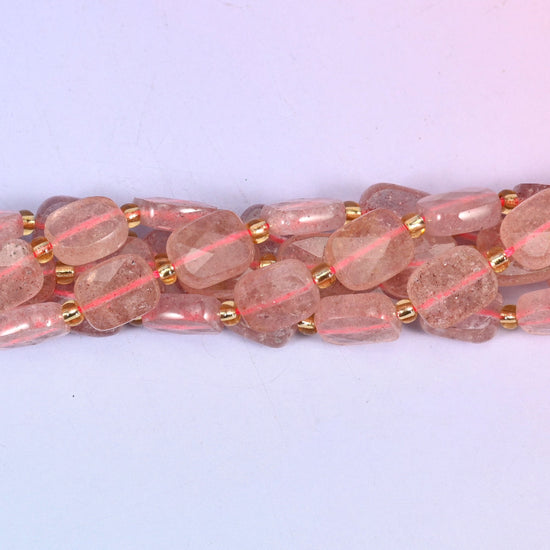 Strawberry Quartz Faceted Rectangular Beads, translucent quartz with fine silvery-red inclusions