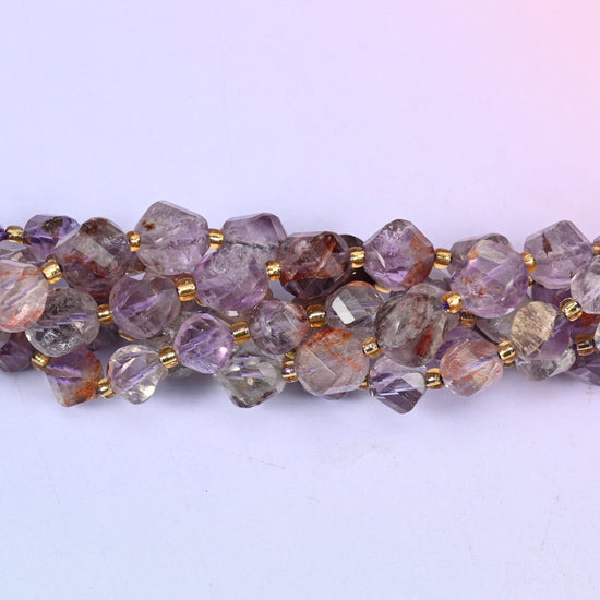 Super 7 Phantom Faceted Spiral Twist Beads: Size 8mm 10mm, Jewelry Making, 15 inch Strand