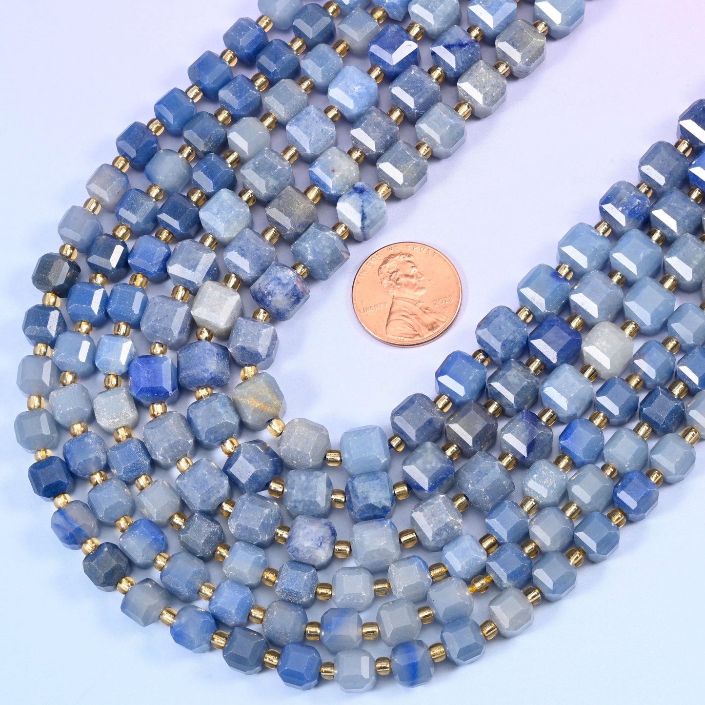 Faceted cube cut blue aventurine beads