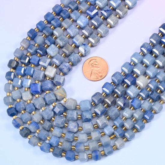 Faceted cube cut blue aventurine beads