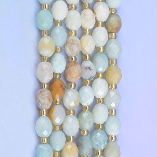 Faceted rice barrel cut multi-color amazonite beads