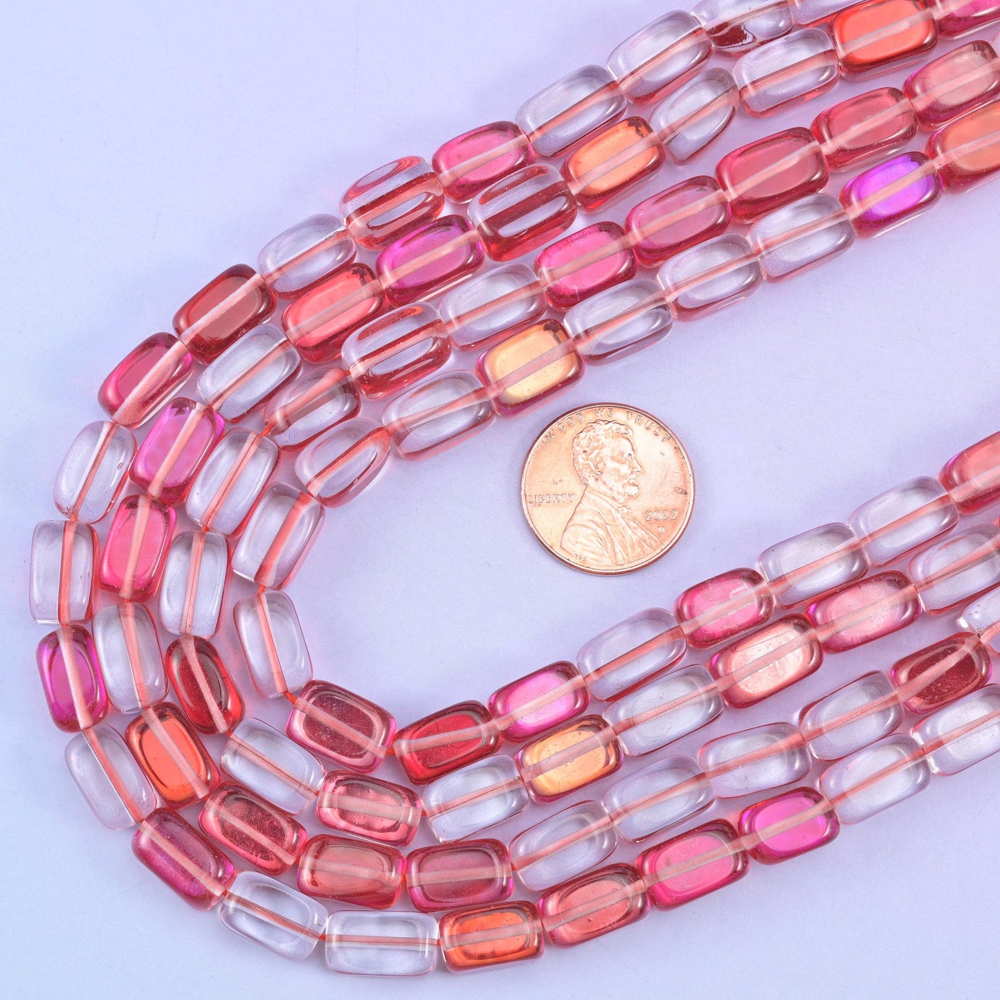 Red Mystic Aura glass beads, 15 inch strand