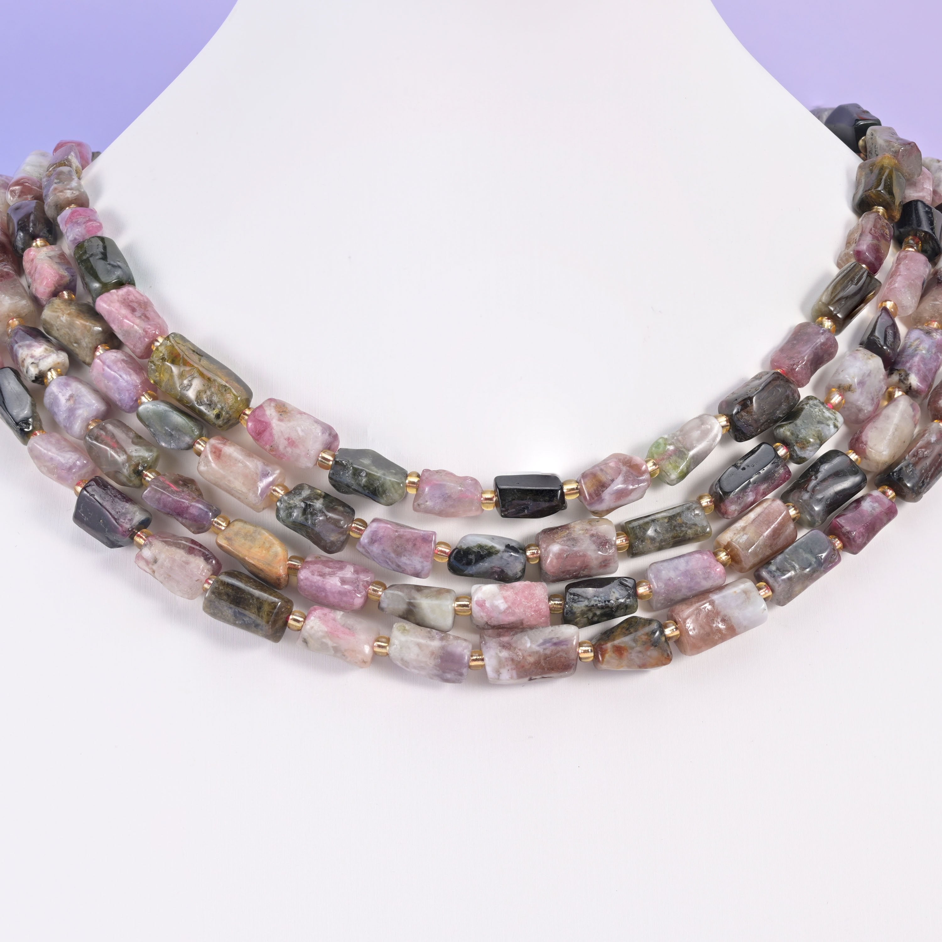 Tourmaline Faceted Tube Beads in multi-color natural tourmaline