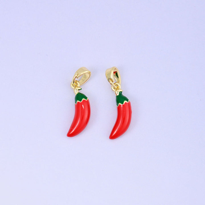 Enamel red chili pepper charm pendant with vibrant enamel detail