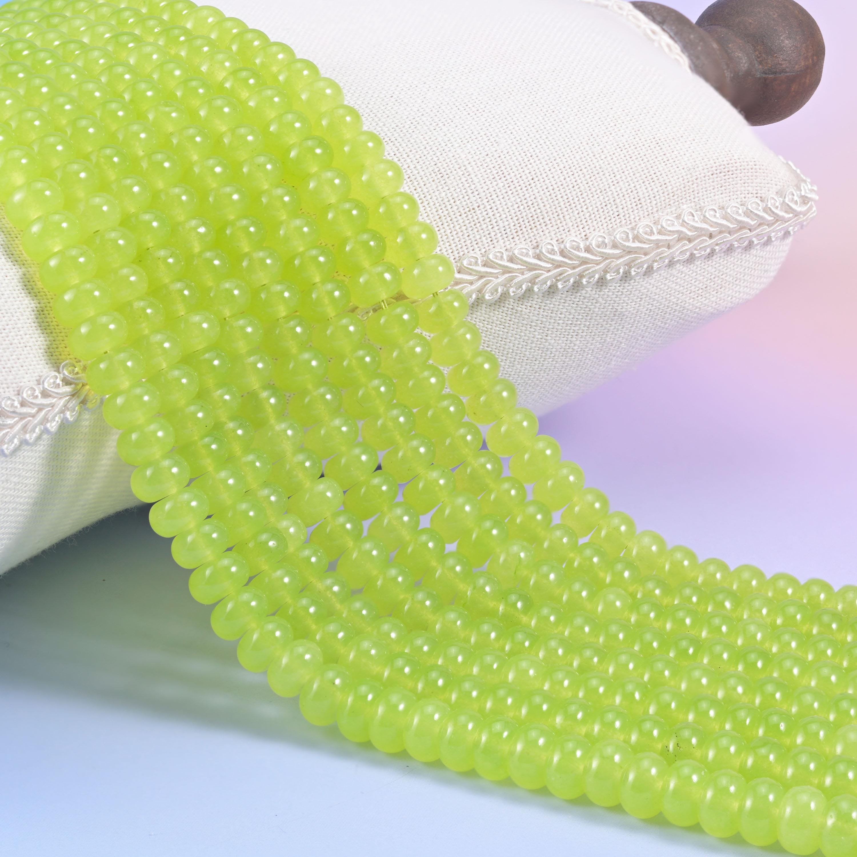 Lime Green Dyed Jade smooth rondelle beads in a bright, juicy lime green