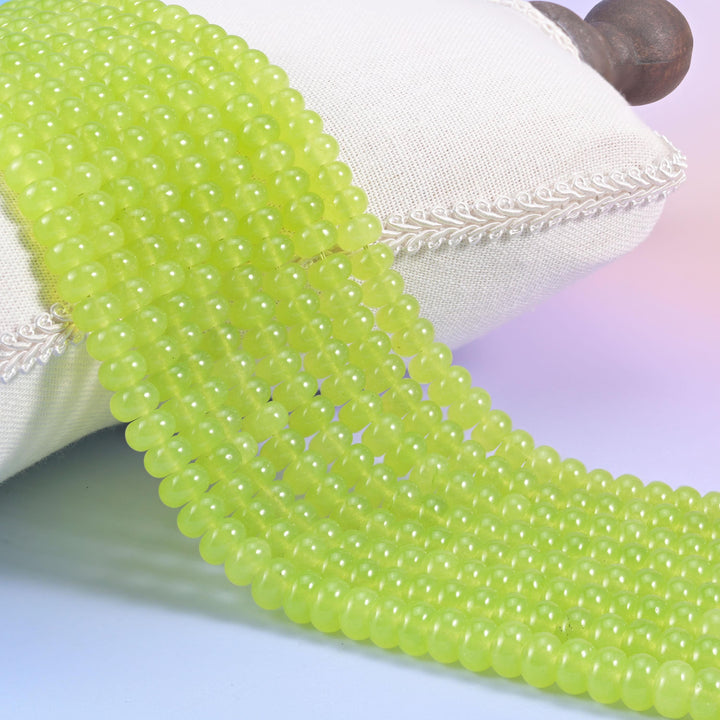 Lime Green Dyed Jade smooth rondelle beads in a bright, juicy lime green