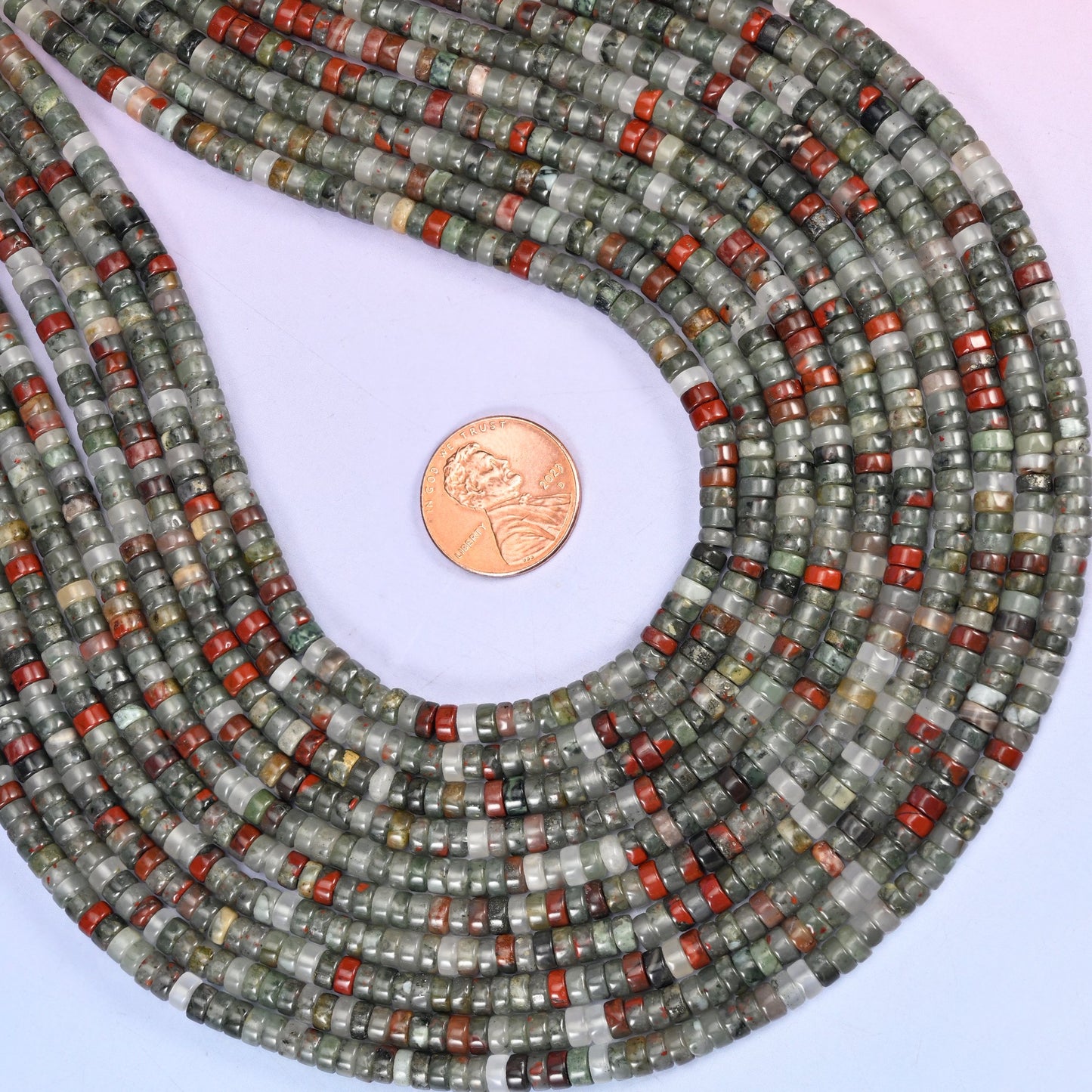 African Bloodstone Smooth Heishi Disc Beads: Jewelry Making Supply, 15.5 Inch Strand