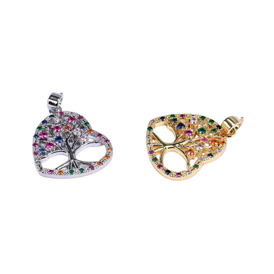 Heart Tree of Life Zircon Charms, bail approx 5.95mm x 2.80mm