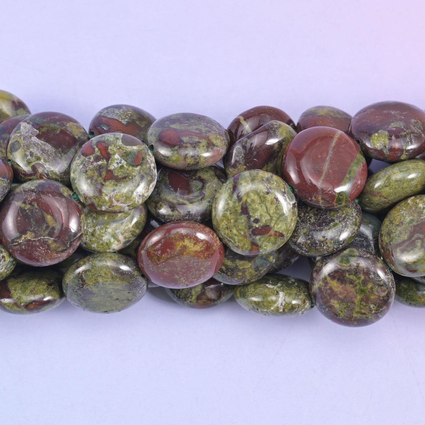 Smooth coin cut dragon bloodstone beads
