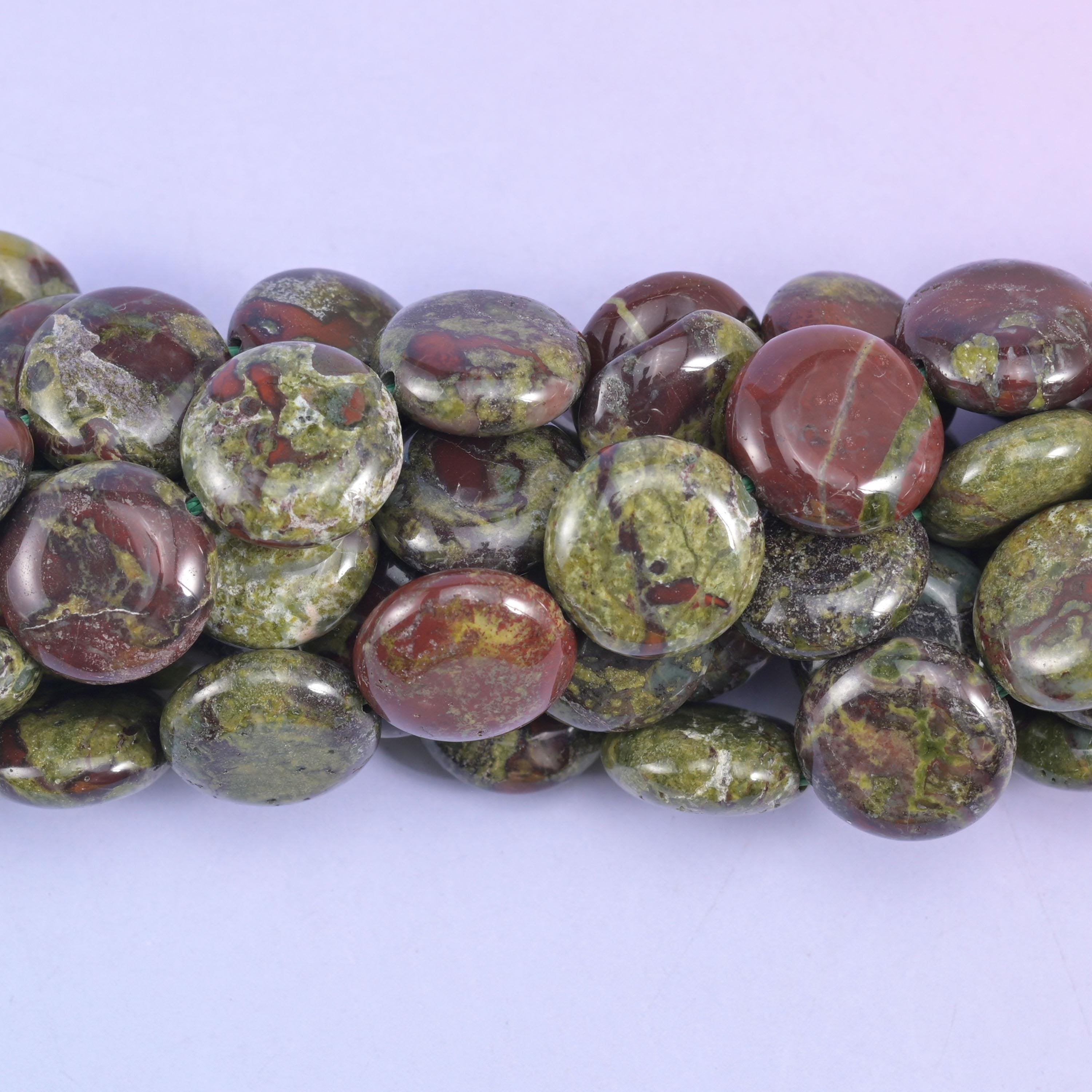 Smooth coin cut dragon bloodstone beads