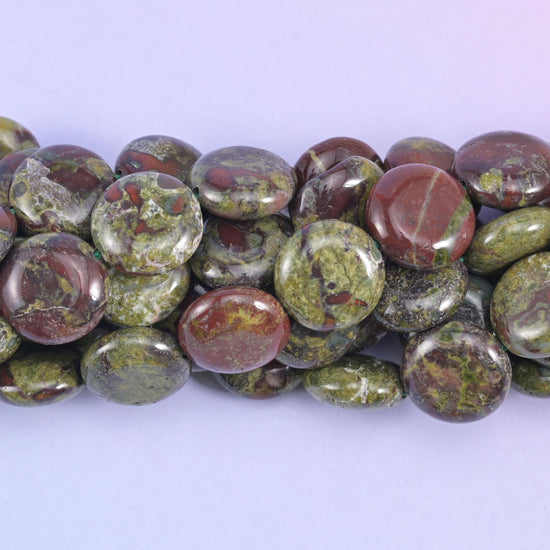 Smooth coin cut dragon bloodstone beads
