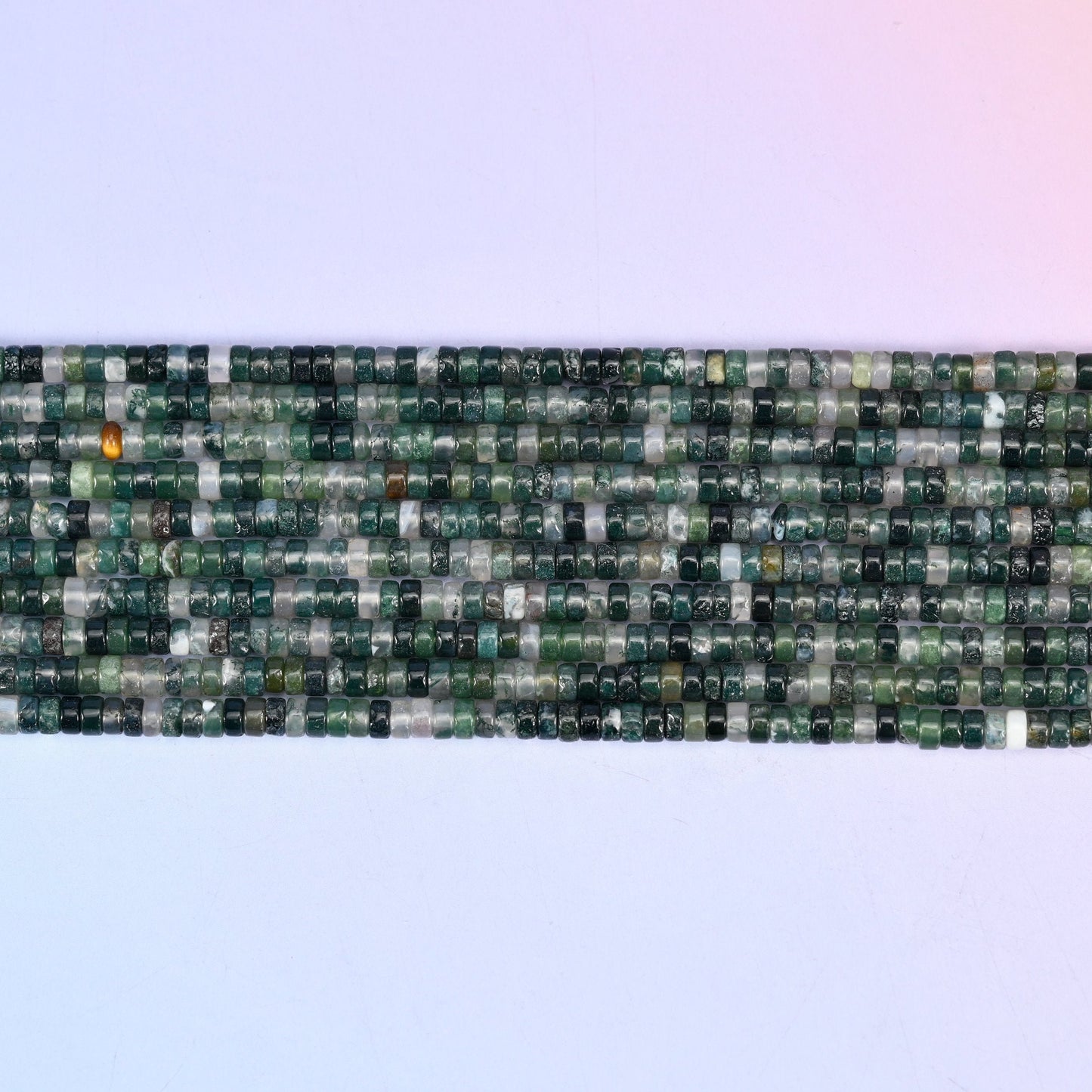 Moss Agate Smooth Heishi Disc Beads in translucent gray-green