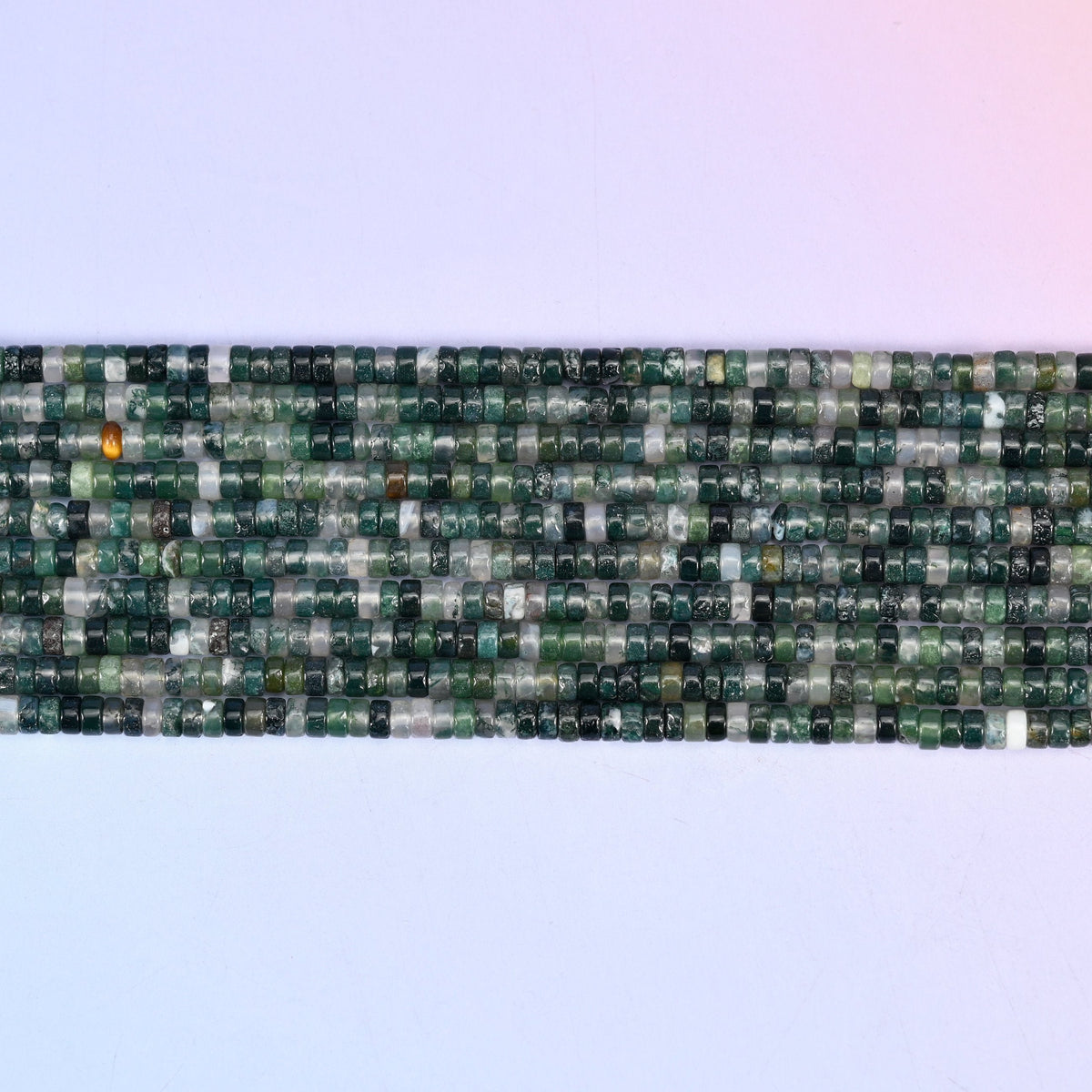 Moss Agate Smooth Heishi Disc Beads in translucent gray-green
