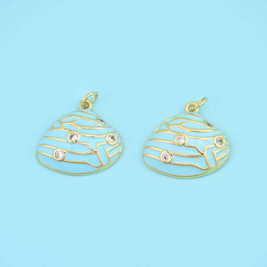 Enamel Sea Shell Charm 18K Gold Filled with Zircon 19.84x17.85mm